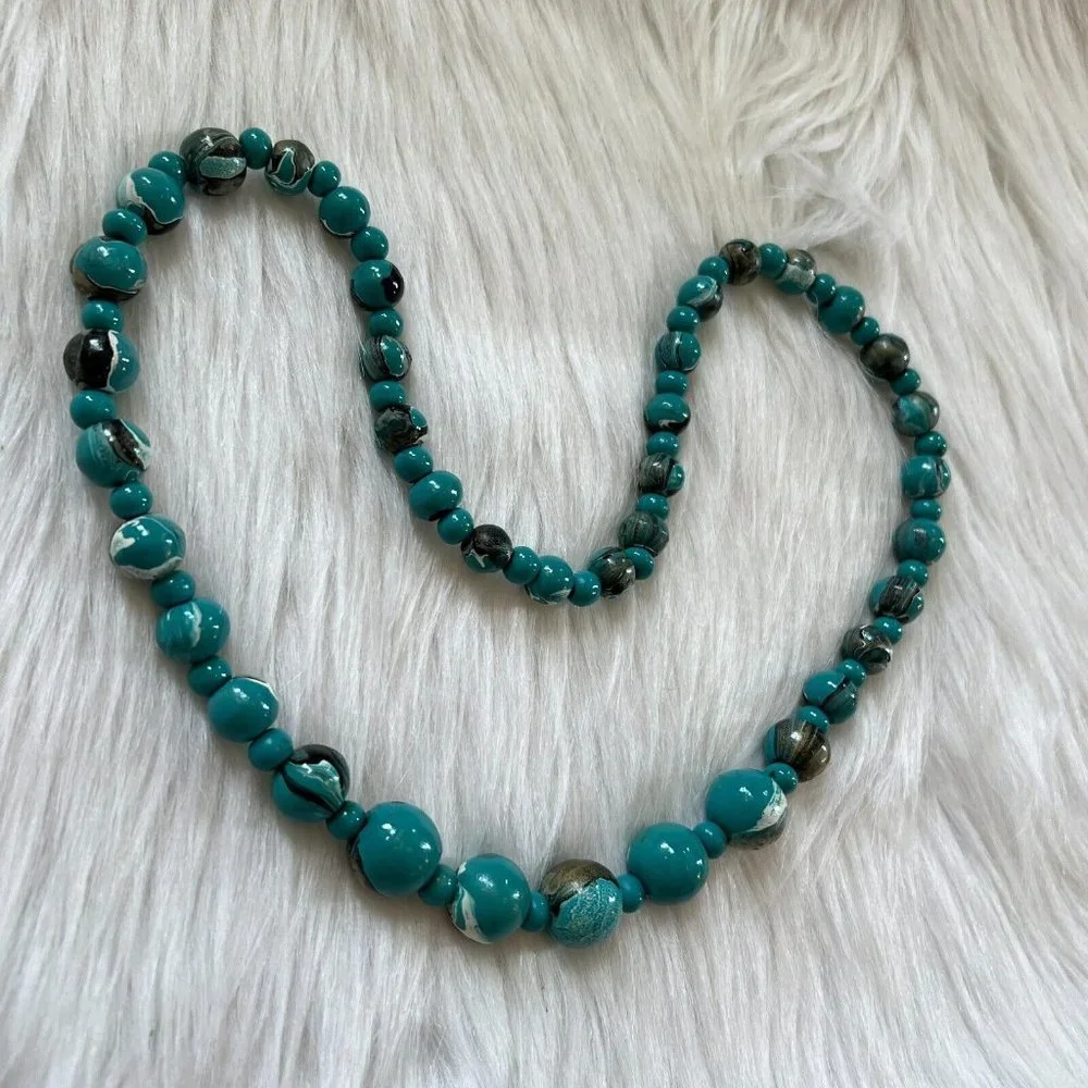 Vintage Artsy Necklace Retro Marble Paint Festival Coastal Grunge Y2K Long 13240
